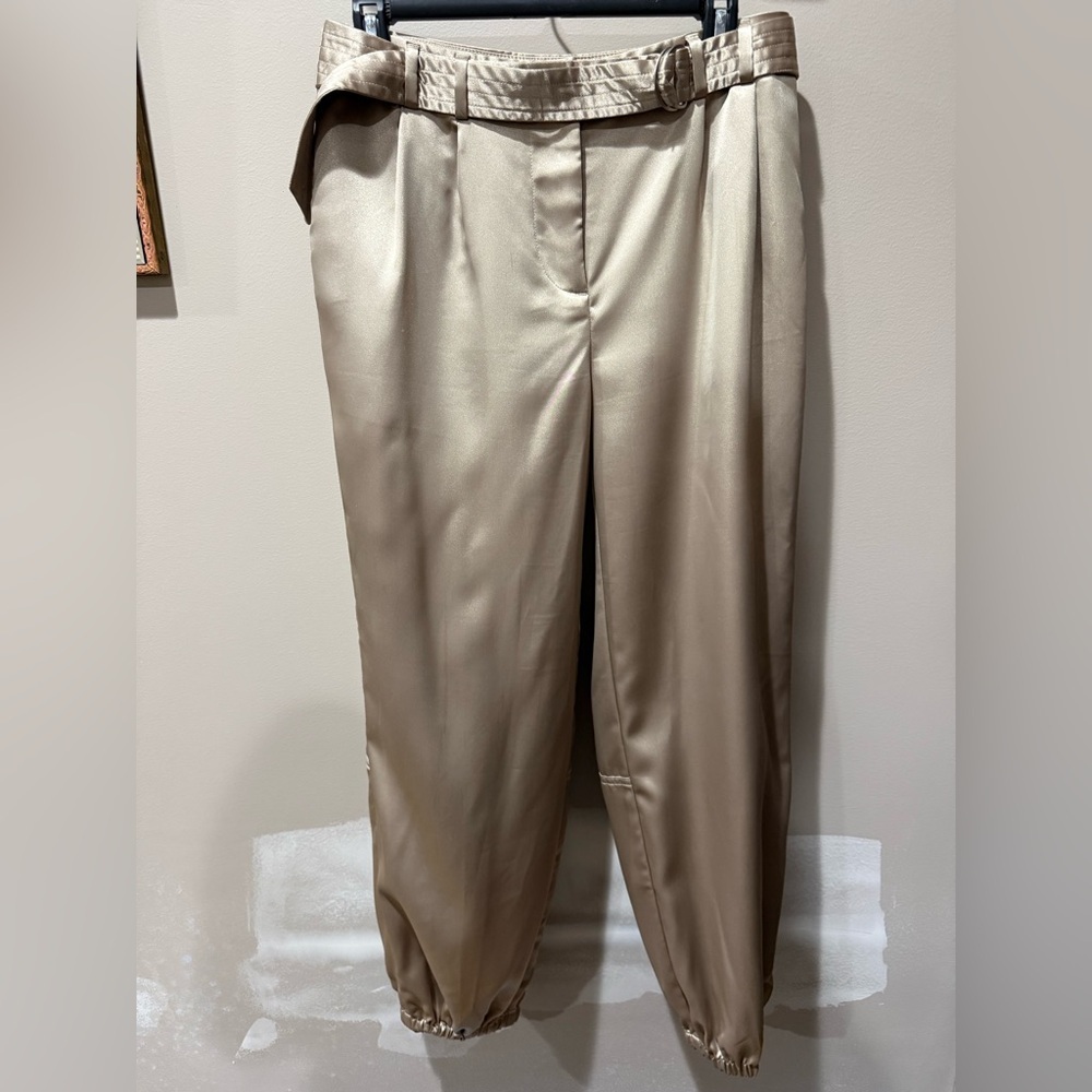 Maeve by Anthropologie Satin Parachute Pants in Champagne
